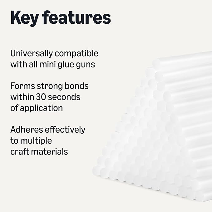 Amazon Basics Mini Size Hot Glue Sticks, 4" x 0.27", 100-Pack, Hot Melt Compatible with Most Glue Guns for Crafting, DIY, Home Repair, Transparent