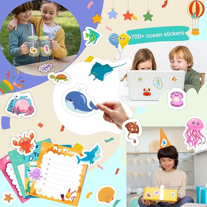 36 Sheets Ocean Stickers for Kids, 700+ Under The Sea Fish Animal Stickers | Ocean Stickers for for Scrapbooking, Water Bottles, Kids Party Favors,Crafts Decorations