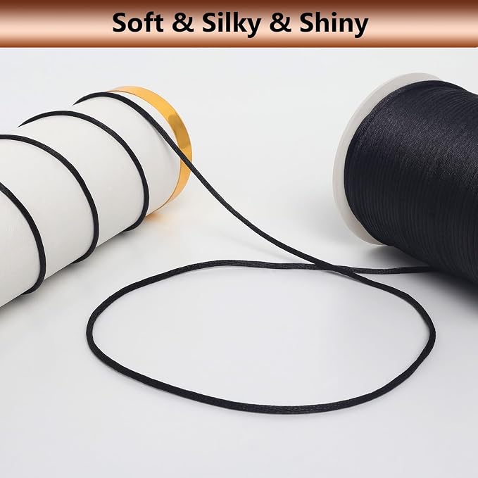 LUSTEMBER 2 mm x 330 Feet Satin Nylon Cord, Silky Smooth Nylon String for Jewelry Making Bracelet Necklaces Beading Thread Rattail Macrame Kumihimo Chinese Knot Craft