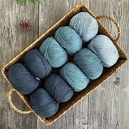 Fine Weight Knitted and Crocheted Cotton Yarn, 100% Long Staple Cotton Yarn, Baby Sports, 2 Packages of 100g/3.52oz (Per Skein 50g/162yards) - Blue Shadow