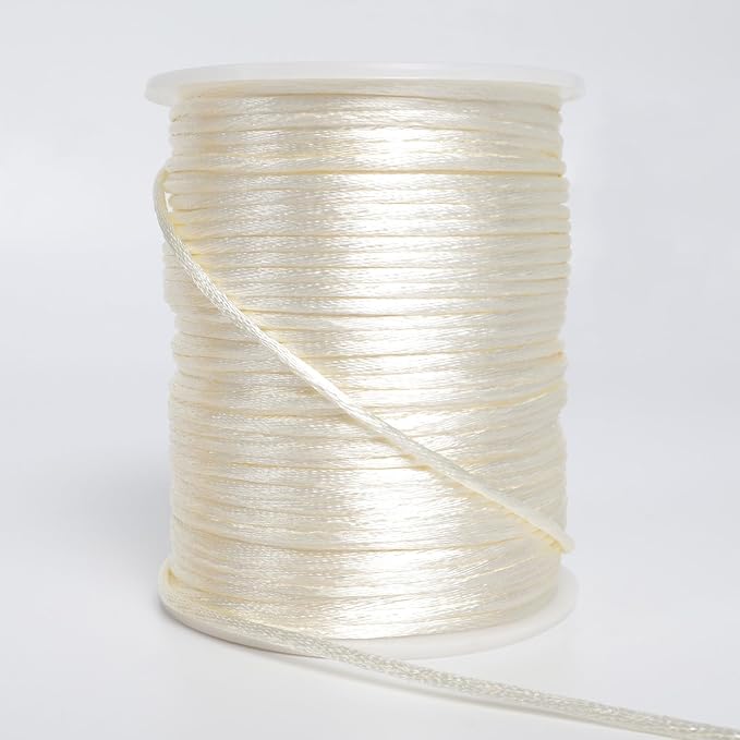 LUSTEMBER 2 mm x 330 Feet Satin Nylon Cord, Silky Smooth Nylon String for Jewelry Making Bracelet Necklaces Beading Thread Rattail Macrame Kumihimo Chinese Knot Craft