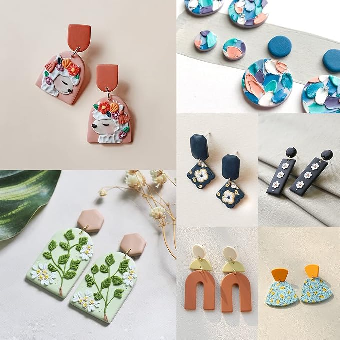 PTFJZ Polymer Clay Cutters for Earring Making - 160pcs Clay Tools Set with Earrings Accessories, 42+8pcs Different Shape Plastic Clay Cutters (Style B- Green+Purple)