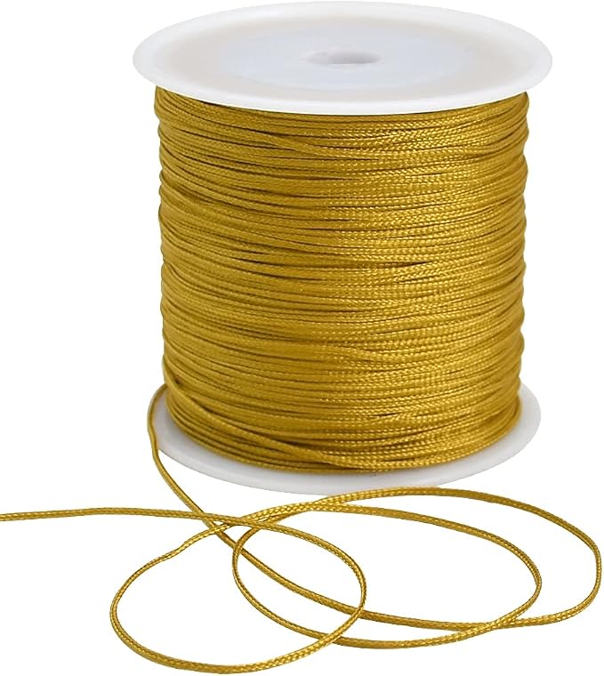 TONIFUL Nylon String Satin Cord for Necklace Bracelet Beading 1mm Gold | 100yd Non elastic durable non fading, for Jewelry Making Thread Rattail Macrame Trim Kumihimo Chinese Knot Craft Tags Hanging
