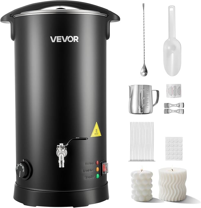 VEVOR 30 Lbs Wax Melter for Candle Making, Fast and Even Heating, with Easy Pour Spout and Temperature Control, Hourglass Base for Non-Stick Smooth Flow, Wax Melting Pot for Making Candles Soaps