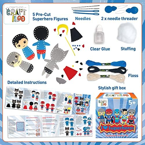 Superhero Sewing Kit for Little Kids - 5 Easy Felt Beginner Projects