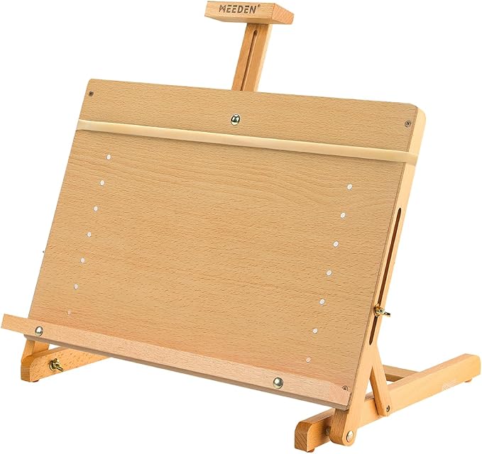 MEEDEN Large H-Frame Drawing Board Easel: Beech Wooden Tabletop Easel | Adjustable Artist Drawing & Sketching Board for Artists, Teens, Painters Holds Canvas up to 23" high