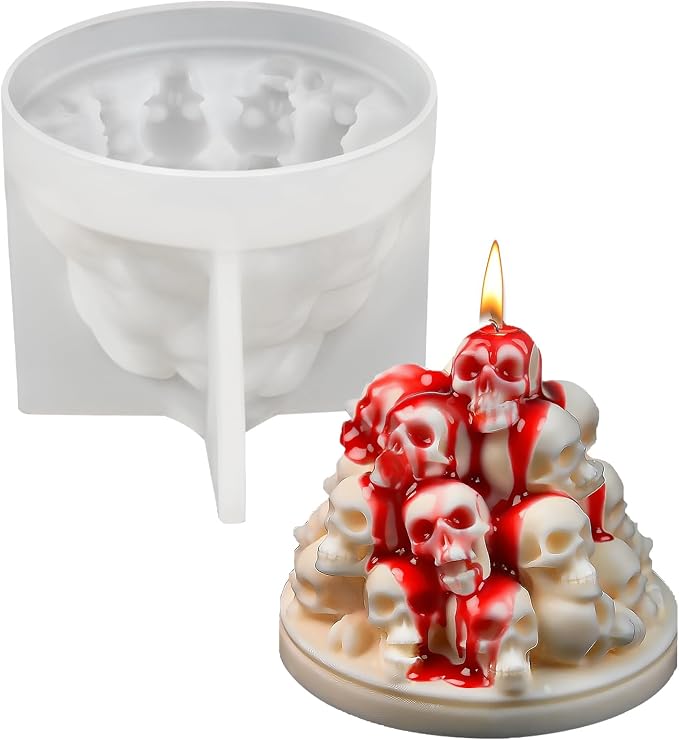 Hallowee Skull Candle Mold, Stacked 3D Skeletons Head Silicone Mold | Durable Non-Stick Halloween Craft Molds for Epoxy Resin Casting, Concrete & Soap, DIY Home Decor Party Creative Gift Making
