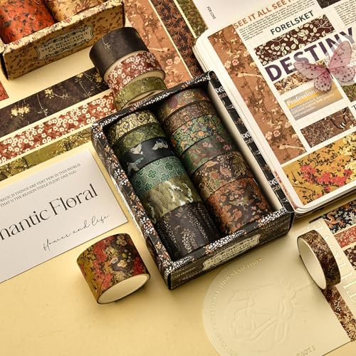 12 Rolls Chinoiserie Washi Tape Set Chinese Arts Adhesive Tapes Geometric Garden Decorative Masking Tape Sets for Craft, Kids, Scrapbook, DIY, Gift Wrapping (Almond Blossom Ridge)