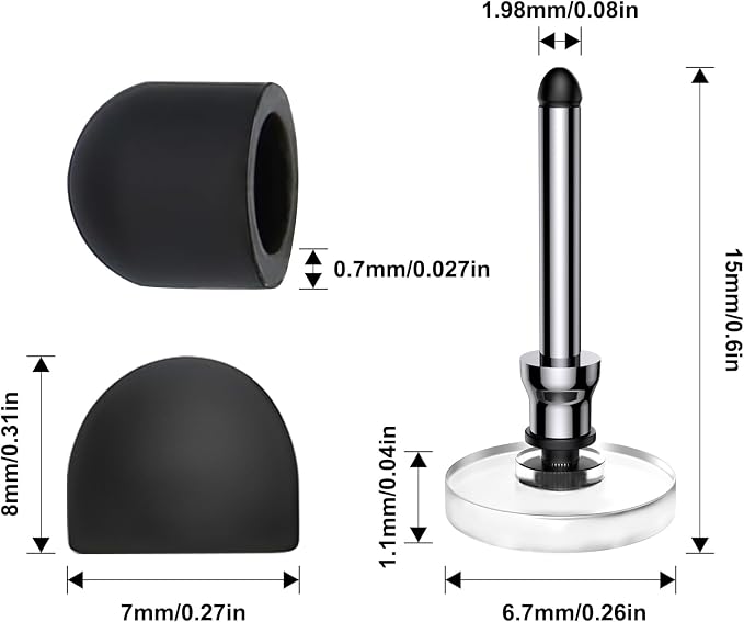 Bopomofo 10 Rubber Tips+5 Transparent Disc Tips | High Precision and High Sensitivity Stylus Replacement Tips,Black and Silver