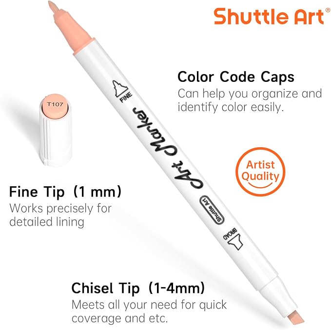 Shuttle Art 26 Colors Skin Tone&Hair Art Markers, Dual Tip Alcohol Based Flesh-Color Marker Pen Set Contains 1 Blender Perfect for Kids & Adults Portrait,Comic, Anime, Manga, Illustration