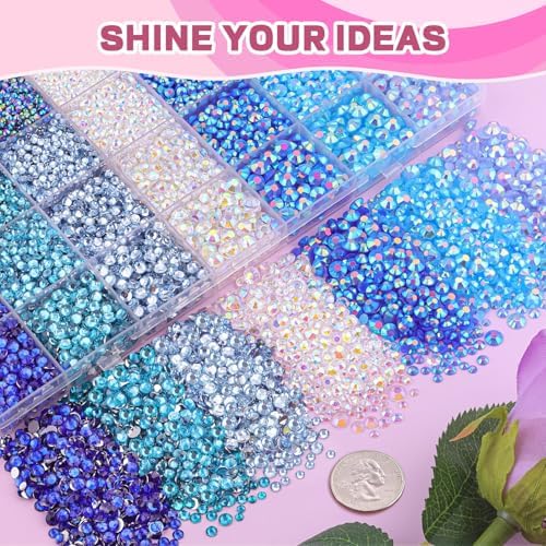 20000Pcs Blue Rhinestones for Bedazzling with B7000 Jewelry Glue, Resin Rhinestones for Crafting Crafts DIY, Bedazzler Kit Gems for Clothing Shoes Tumblers Fabric Nail Art Assorted Size 3/4/5/6mm
