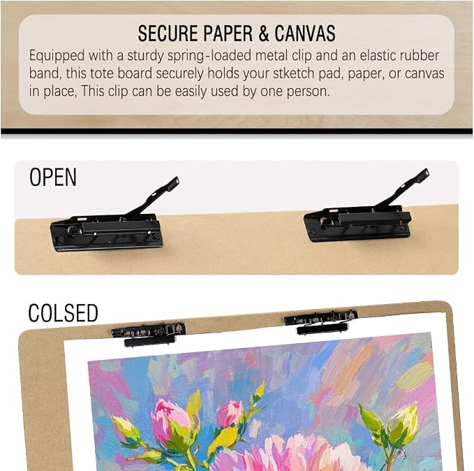 23"x26" Oversized Drawing Board with Clips and Rubber Bands | Big Size Art Board With 2 Clip To Secure Papers. Ideal For Sketching, Art Creation And Studio Use For Artists