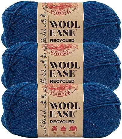 Lion Brand Yarn, Wool-Ease Recycled Crochet Yarn, Royal Blue, 3 Pack