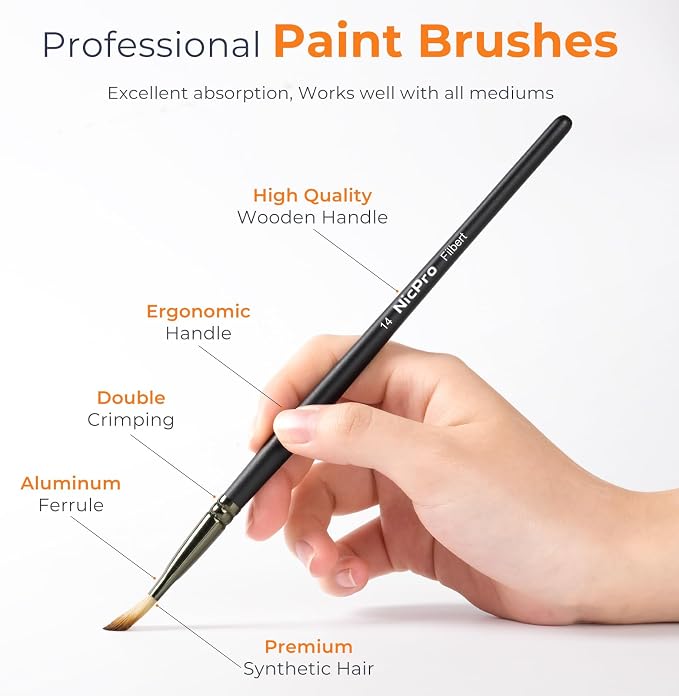 Nicpro 26pcs Professional Paint Brush Set with Palette Knife & Canvas Roll | Craft Paint Brushes for Acrylic Painting, Oil, Watercolor, Gouache & Canvas, Drawing & Art Supplies for Adults, Artists Gift