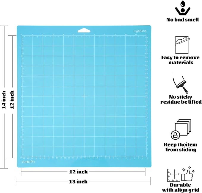 THANMAO LightGrip Cutting Mat 3 Pack, 12"x12" Light Grip Cutting Mats for Cricut Maker 3/Maker/Explore 3/Air 2/Air/One, Replacement Accessories Card, Adhesive Non-Slip Cut Mats, Blue