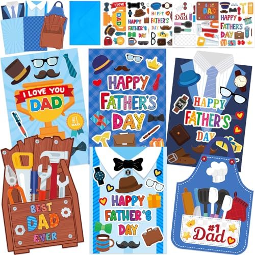 ceiba tree Father's Day Card Making Kits for Kids Happy Father's Day DIY Crafts Cards with Envelopes and Stickers 18Pcs Make Your Own Handmade Crafts Cards for Classroom School Activities