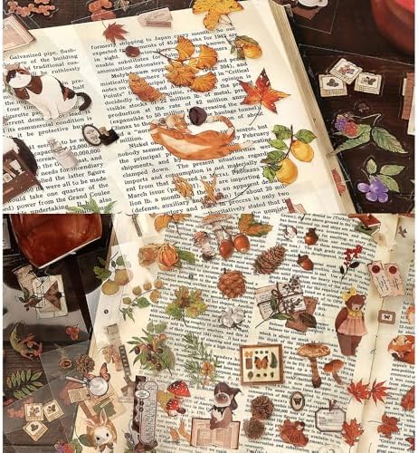 2 Sets 40 Sheets Stickers for Scrapbooking, Self-Adhesive Scrapbook Stickers Supplies Journal,Plants Flowers Vintage Aesthetic Sticker Art Diary Card Craft Gifts Notebook,Autumn&City
