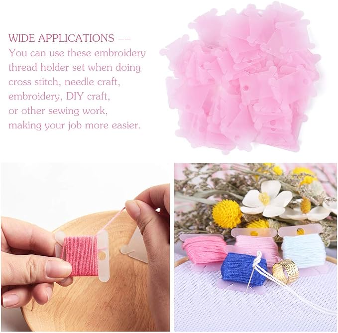 LOKUNN Embroidery Floss Bobbins 100 PCS Plastic Embroidery Floss Organizer