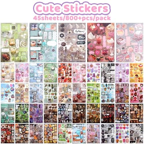 45 Sheets Japanese Sticker Book Manga 800+ Scrapbook Stickers Cute Korean Stickers for Journaling Scrapbooking Kawaii Japanese Stationery Aesthetic Food Sticker for Adult Romantic DIY Comic Books B