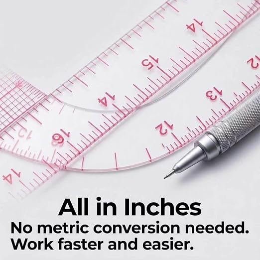 Sewing Rulers,Clear Metric French Curve Sewing Rulers Set for Pattern Making Drafting,Quilting,Clear Plastic Fashion Designer Ruler Kit in Inches， 6PCS