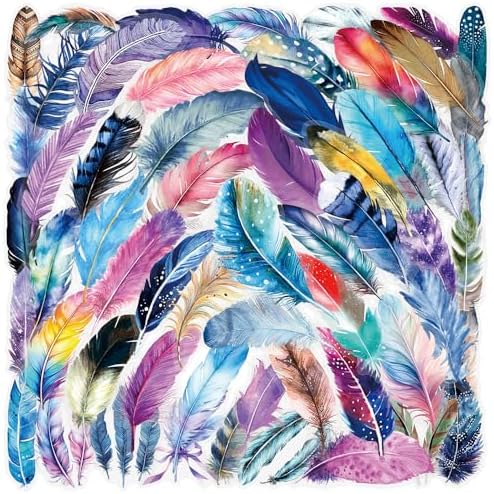 50 Pcs Transparency Feather Stickers, Aesthetic Plume Decals for Laptop Journal Scrapbooking Arts Crafts Planner Stationery Water Bottle Suitcase, PET Transparent Waterproof Sticker (Plumage)
