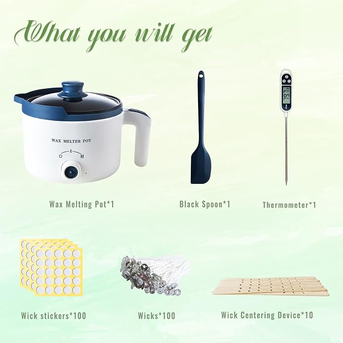 Ksedcon Electric Wax Melting Pot for Candle Making with Pouring Spout | Wax Melter Pot Kit Included Thermomelter Wicks, Wick Stickers, Centering Device, Stirring Spoon