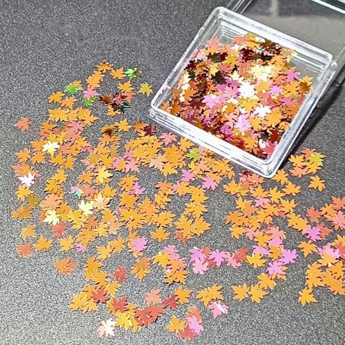 Multicolor Glitter Maple Leaves Sequins Accessories for DIY Journal, Shiny PVC Maple Leaves Confetti for Party Decorations, Mini Leaf Sequins Accessories for Drawing Notebooks.Dark Pink Orange