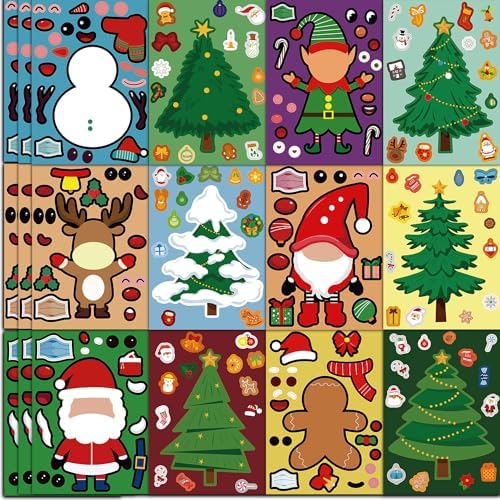 SmilinFit Christmas Stickers for Kids, Make Your Own Christmas Crafts Party Favors for Kids Boys Girls, Holiday Stickers Party Games Activities Goody Bag Stuffers Gifts