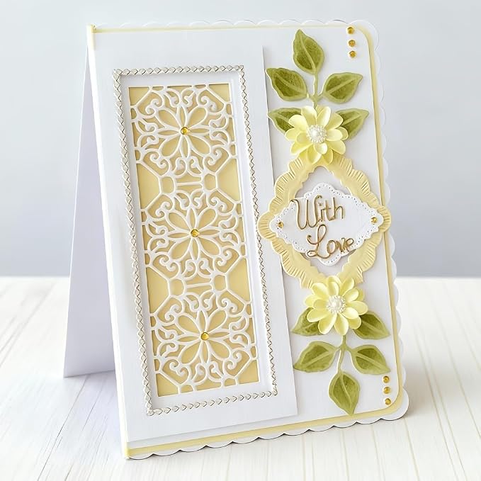 Lapoo Flowers Cutting Die for Scrapbooking - Durable Metal Cutting Die for DIY Scrapbook Photo Album Decorative Paper Card, Metal Card Making Supplies (Lily Border 4.5 x 3.5 in)