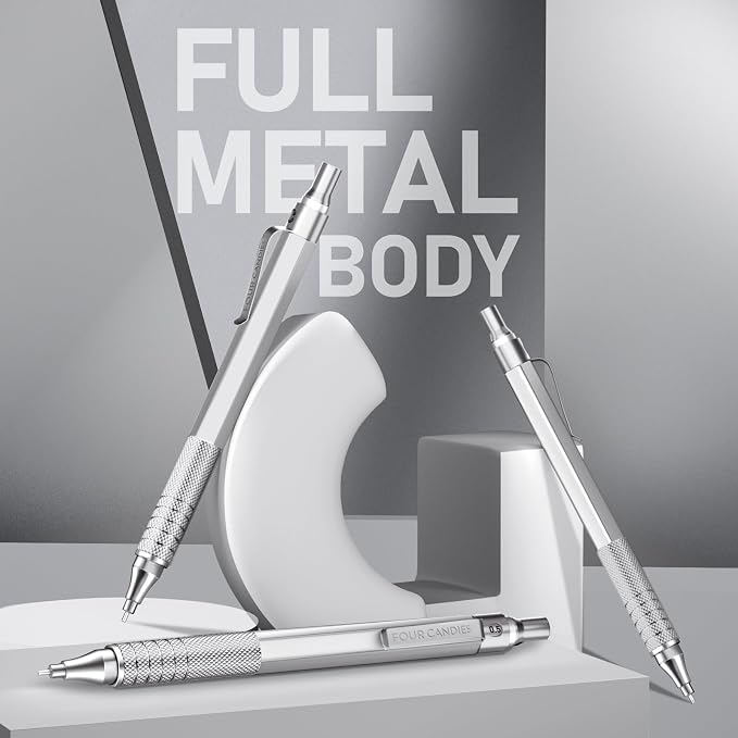 Four Candies Metal Mechanical Pencil Set with Case, 0.5mm, 3PCS, Silver