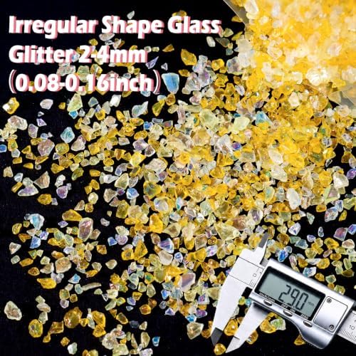 Matio 1.8oz/ 50g Iridescent Crushed Glass,Colorful Amber Irregular Glitter