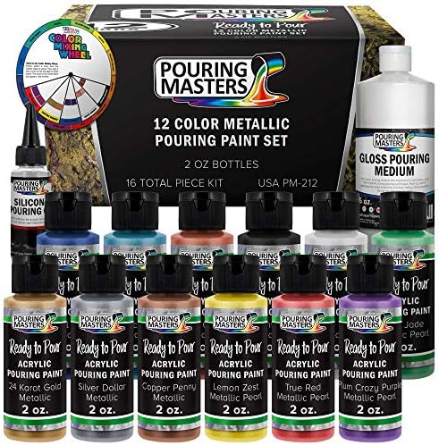 Pouring Masters 12 Color Metallic Ready to Pour Acrylic Pouring Paint Set