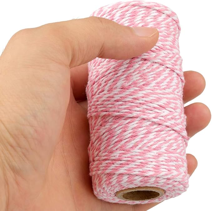 jijAcraft Pink and White Twine String, 328 Feet Christmas Bakers Twine String, 2MM Heavy Duty Packing String for DIY Crafts, Christmas Decoration, Gift Wrapping, Craft Wrapping