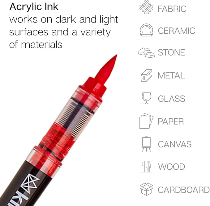 KINGART Acrylic Paint Markers Brush Tip, 12 Vibrant Colors. Water-based, no-bleed, waterproof pens with automatic ink control for rock, egg, wood, fabric, glass & DIY crafts