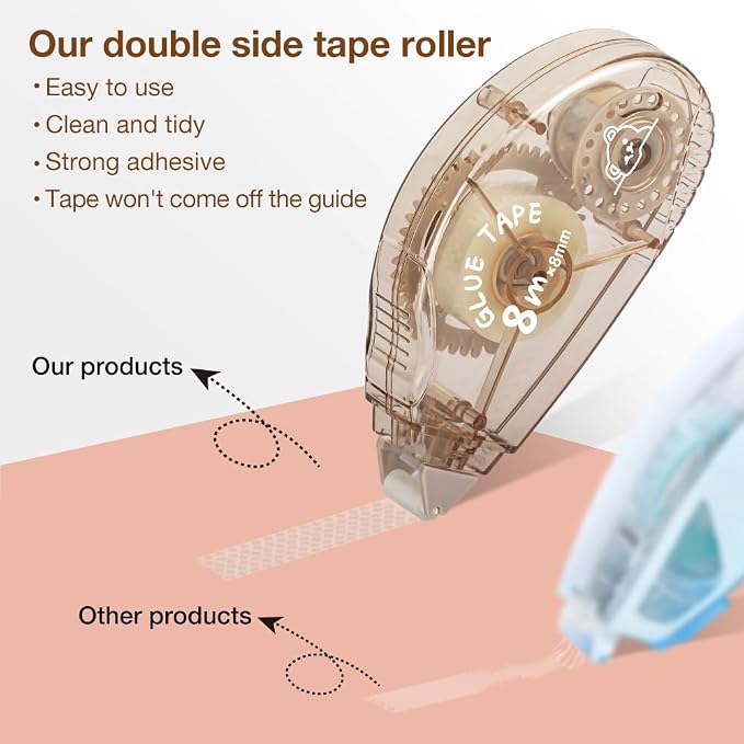 Double Sided Tape Roller, 8 Pack Adhesive Scrapbook Tape Runner for Crafts | Acid-Free, Photo Safe, Mess-Free Application, Instant Bond, For Scrapbooking, Journaling, Gift Wrap, School Projects