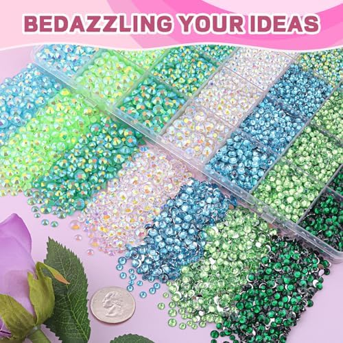 20000Pcs Green Rhinestones for Bedazzling with B7000 Jewelry Glue, Resin Rhinestones for Crafting Crafts DIY, Bedazzler Kit Gems for Clothing Shoes Tumblers Fabric Nail Art Assorted Size 3/4/5/6mm