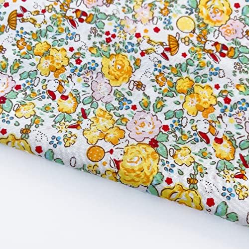 Cotton Fabric DIY Making Supplies Quilting Patchwork Fabric Fat Quarter Bundles DIY for Quilting Cotton Patchwork Cushions (Yellow Flower, 20" x 20")
