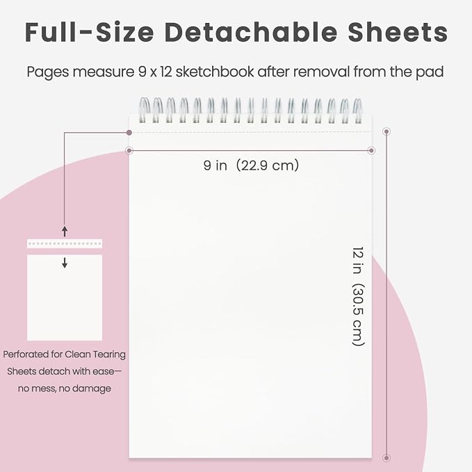 9"x12" Sketchbook Pink, 1 Pack-100 Sheets Cute Sketchbook for Girls, 68lb/100gsm Pink Sketch Book, Spiral Drawing Pad, Art Supplies for 9-12 Girls.