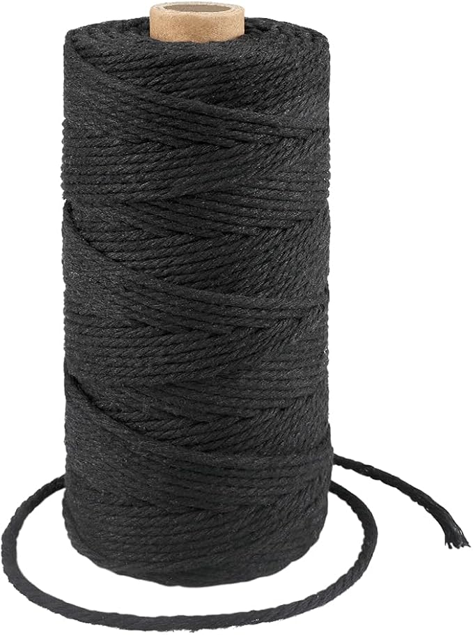 G2PLUS 3MM Cotton String,328 Feet Black Natural Twine for Crafts & Bakers | Thick Natural Cotton String for Crafts, Bakers Twine, Halloween, Christmas Gift Wrapping