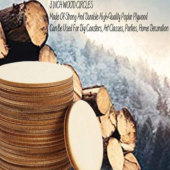 100 Pcs 3 Inch Wooden Circles, Unfinished Blank Wood Round Disc