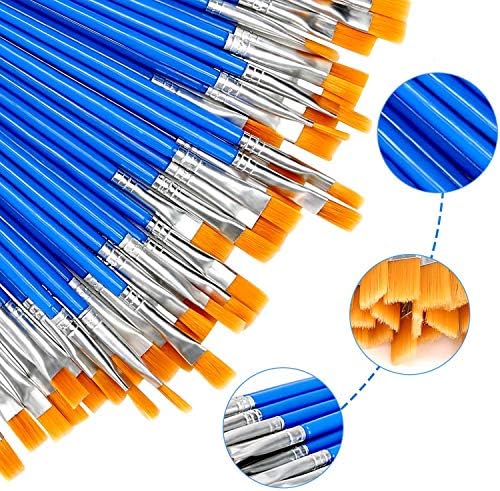 30Pcs Paint Brushes for Acrylics Painting, Flat Nylon Paint Brush, Blue