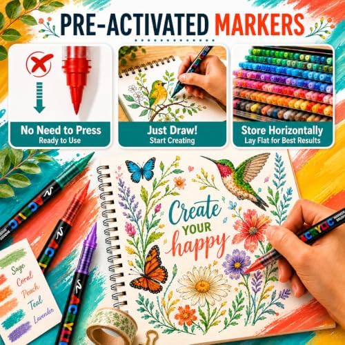 288 Colors Acrylic Paint Markers, 1-5mm Soft Brush Tip for Rock Wood Glass