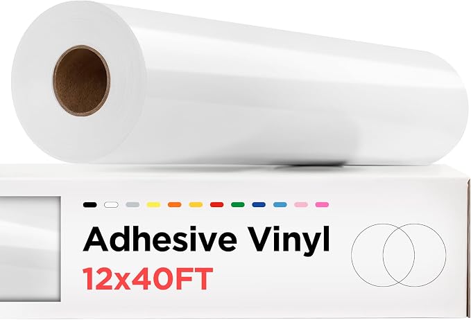 Sooez White Permanent Vinyl - 12" x 40 FT Adhesive Vinyl Roll | Glossy White Vinyl Permanent Outdoor for Signs, Scrapbooking, Craft