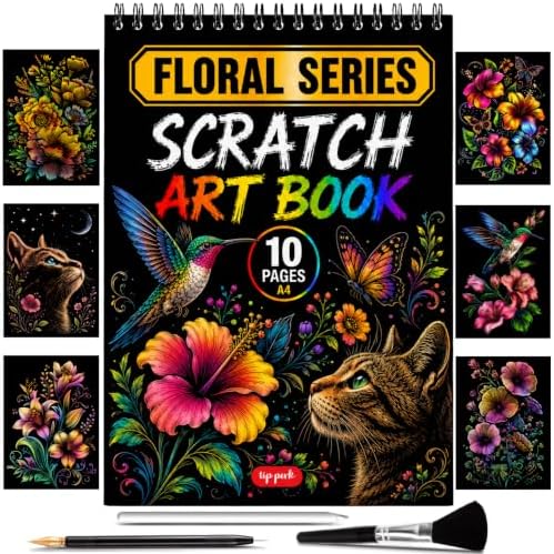 Scratch Art Book for Adults - Floral Series, 10 Rainbow Art and Crafts for Adults
