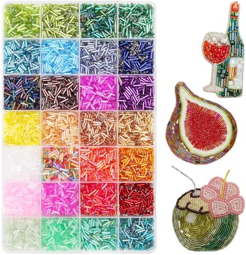 Tube Seed Beads 7mm Crafts Glass Bugle Beads with for Jewelry Making Embroidery Decoration (28 Colors, 8400pcs)