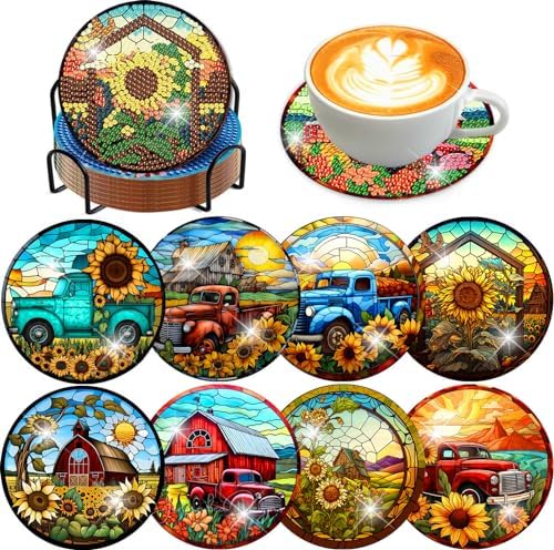 8 Pcs Fall Diamond Art Coasters Kits for Adults Diamond Coasters 4x4in