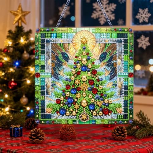 VeGuude Christmas Diamond Art Kits for Adults, DIY Acrylic Hanging Ornament