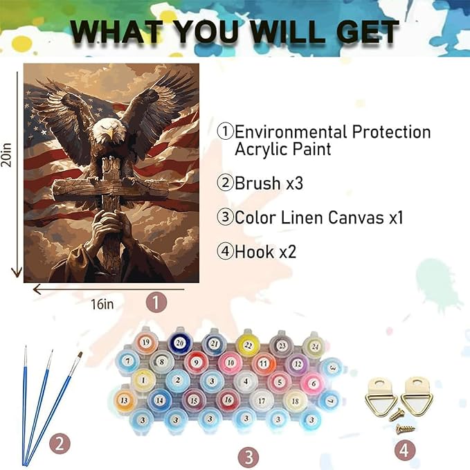 Paint by Numbers Kit for Adults-National Flag, DIY Oil Painting 16x20In | HD Pre-printed Canvas,Vibrant Acrylic Paints & Brushes,Beginner DIY Kit,Stress Relief Craft,Great Gift,Home Wall Decor