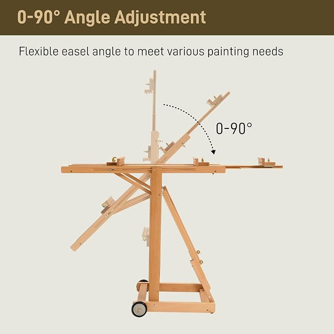 Artist Easel for Painting: Solid Beech Wood Art Easel Stand with Upgrade Hardware-H Frame Hold 2 Canvases up to 78"- Floor Painting Easel for Adults with Wheels