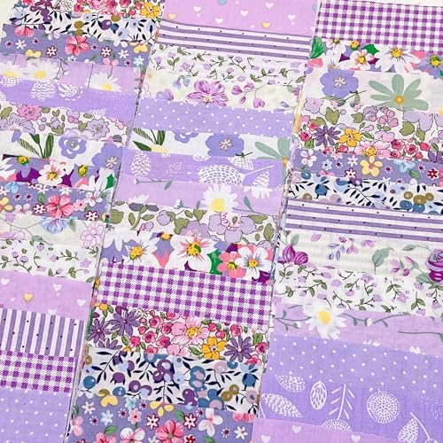Cotton Fabric DIY Making Supplies Quilting Patchwork Fabric Fat Quarter Bundles DIY for Quilting Cotton Patchwork Cushions (42pcs Purple, 9.8" x 9.8")